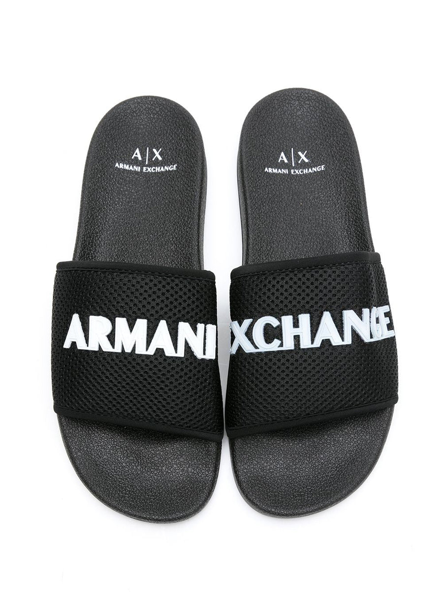 ARMANI EXCHANGE RAISED LOGO POOL SLIDES