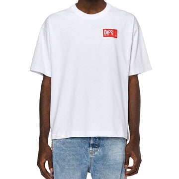 DIESEL T-NLABEL T-SHIRT WITH FRAYED LOGO PATCH