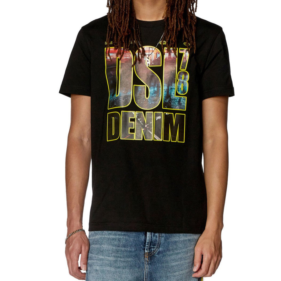 DIESEL T-DIEGOR-L7 T-SHIRT WITH DSL 78 DENIM PRINT