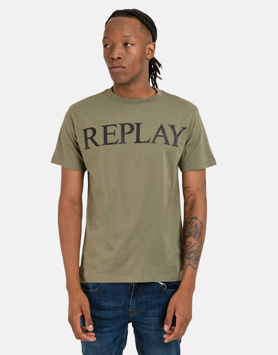 Replay Large Font Mil Green T-Shirt