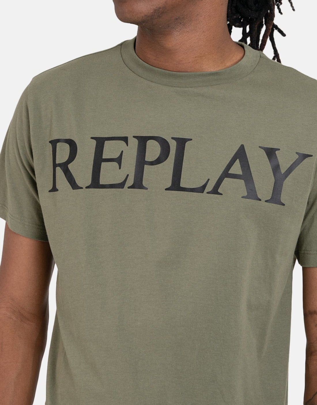 Replay Large Font Mil Green T-Shirt