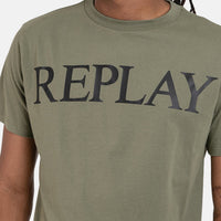 Replay Large Font Mil Green T-Shirt