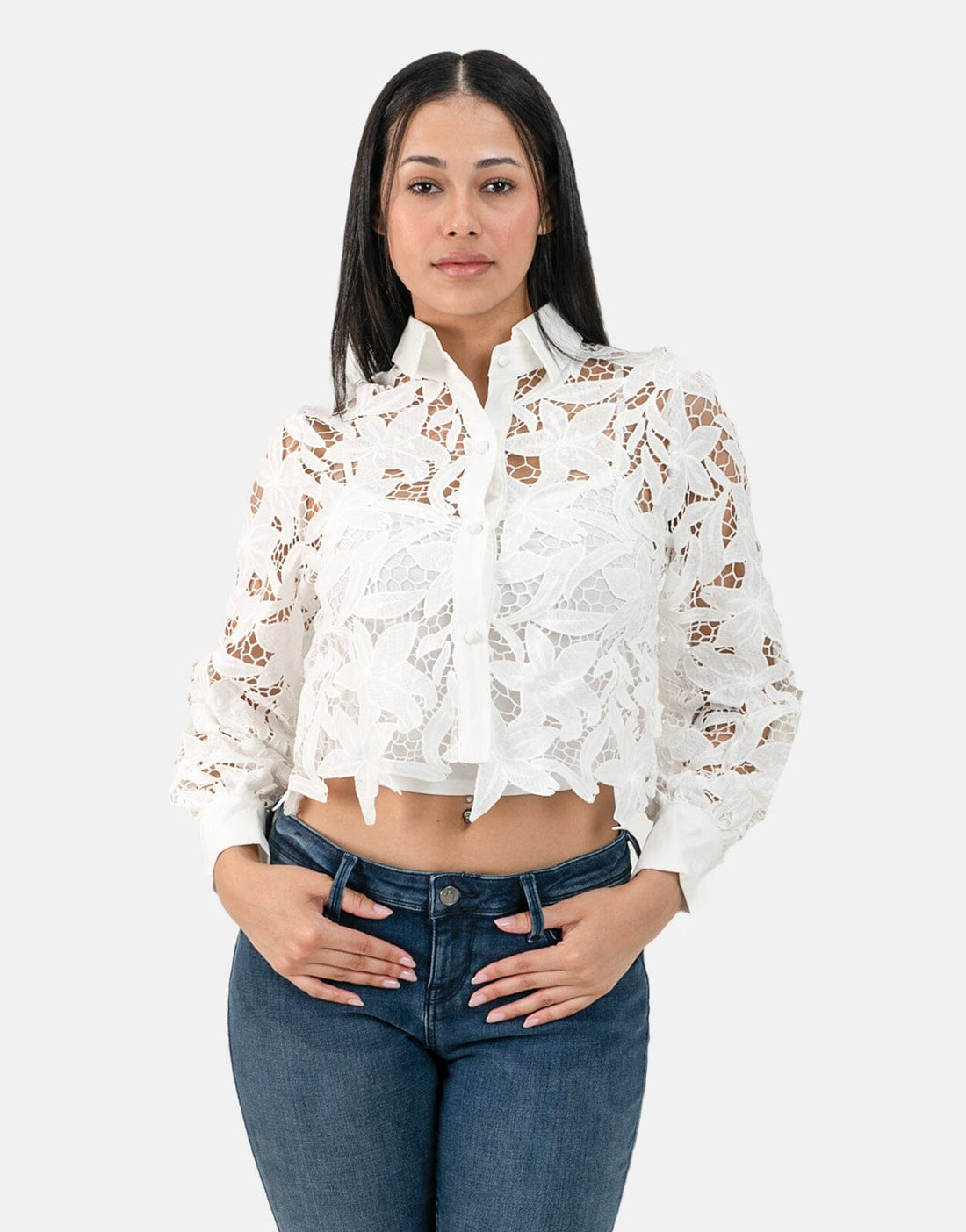 Sissy Boy Flower Crochet White Shirt