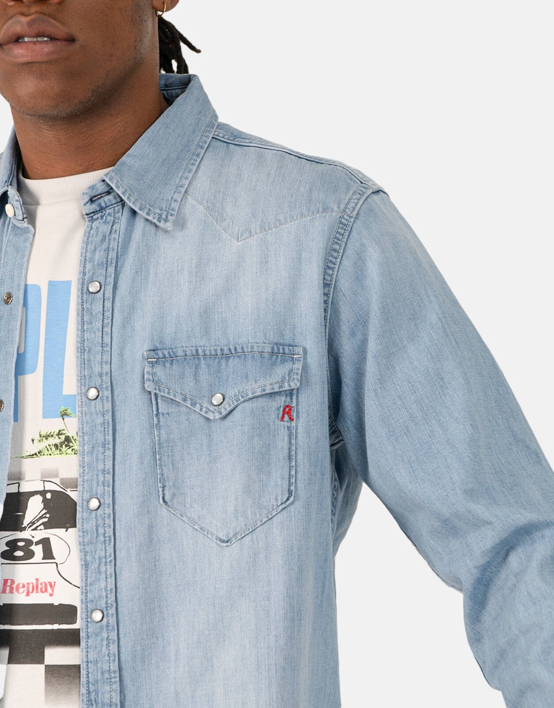 Replay Denim Mid Wash Blue Shirt