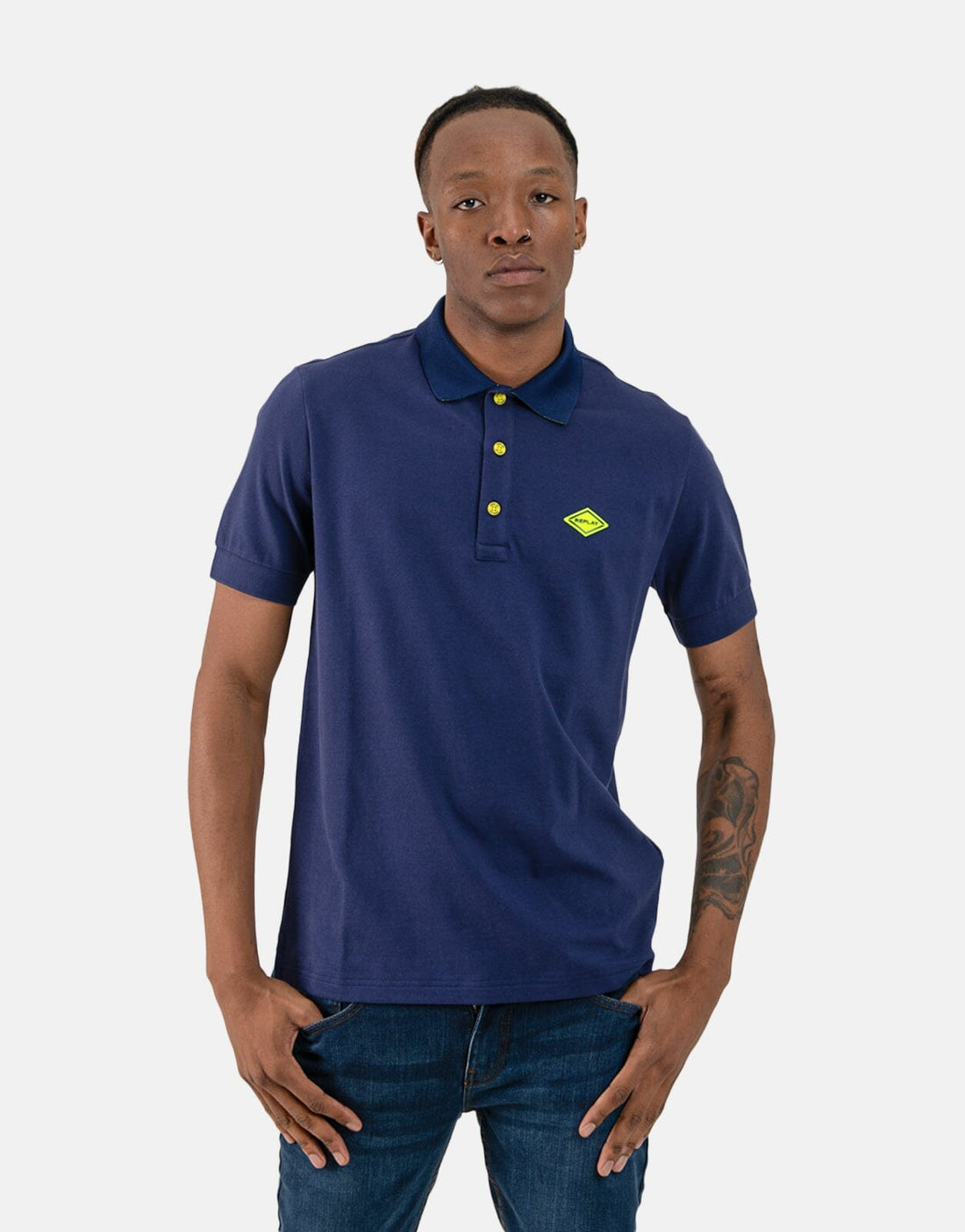 Replay Diamond Badge Blue Polo Shirt