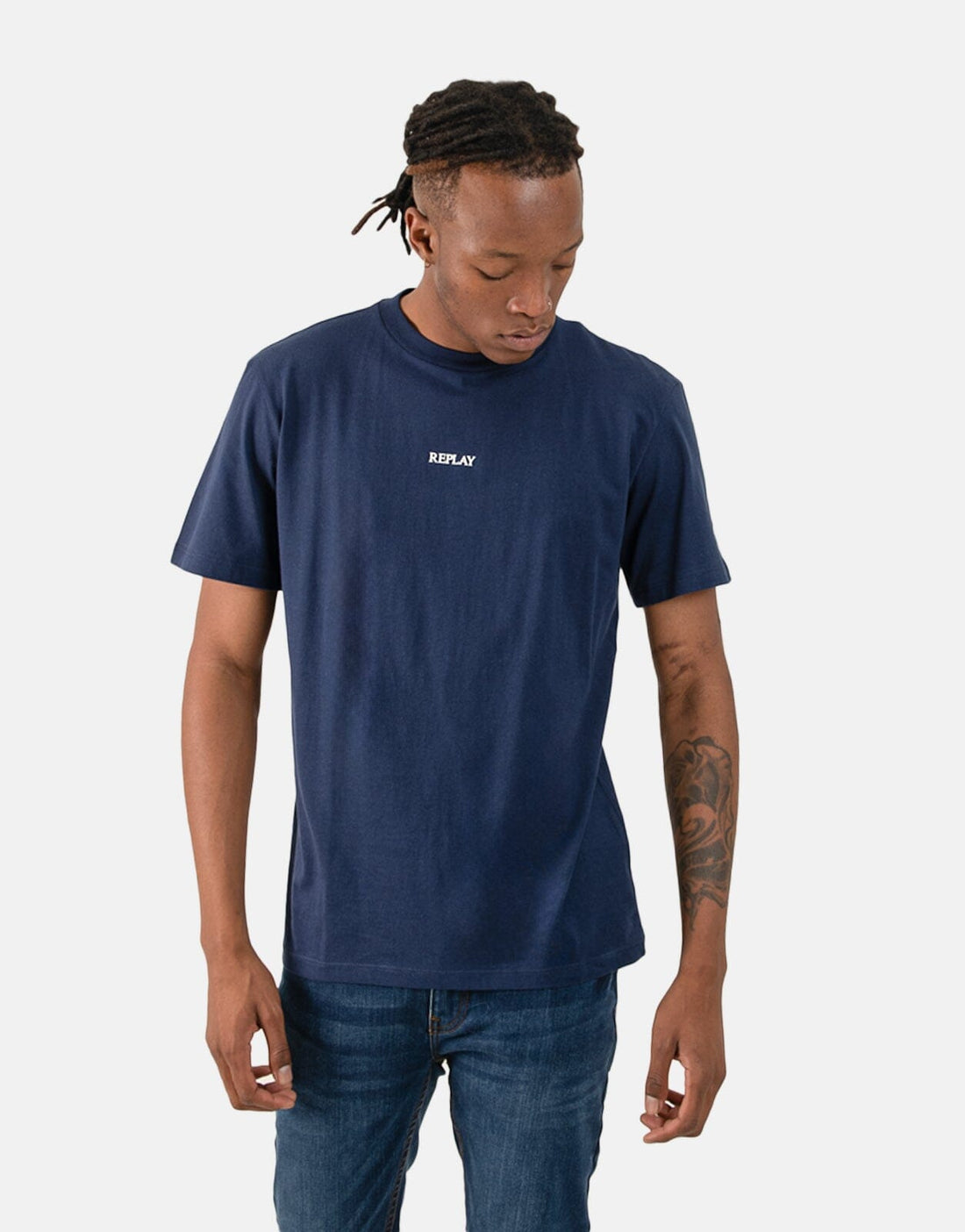 Replay Centre Chest Logo Blue T-Shirt