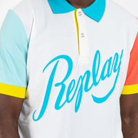 Replay Cursive Writing White Polo Shirt