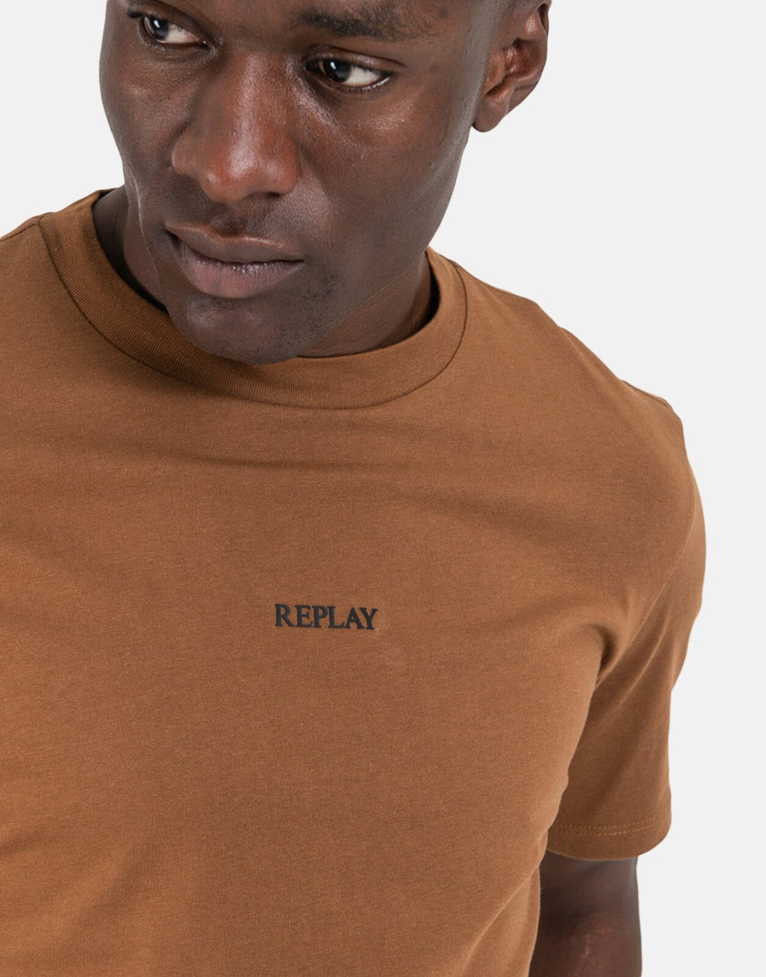 Replay Centre Chest Logo Brown T-Shirt