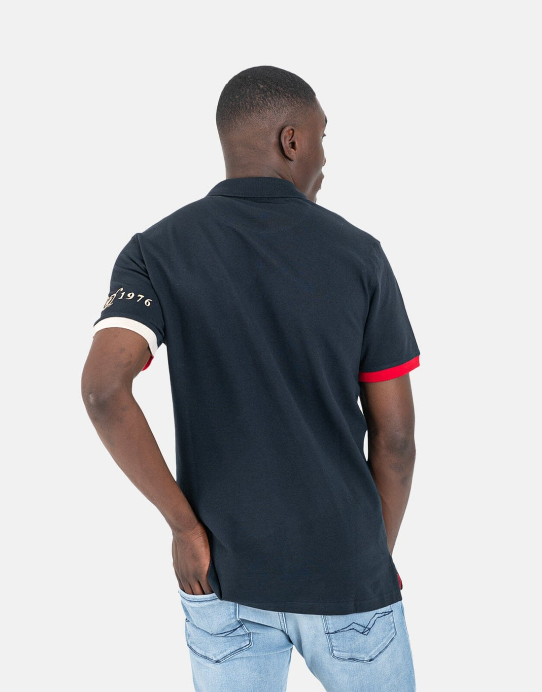 Polo Tipped Cuff Logo Navy Golfer