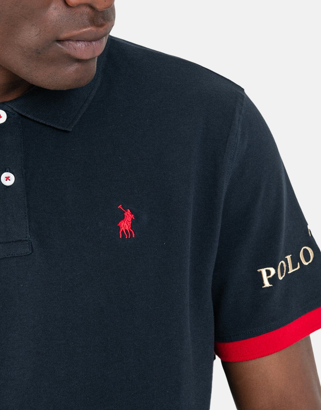 Polo Tipped Cuff Logo Navy Golfer