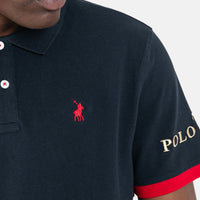 Polo Tipped Cuff Logo Navy Golfer