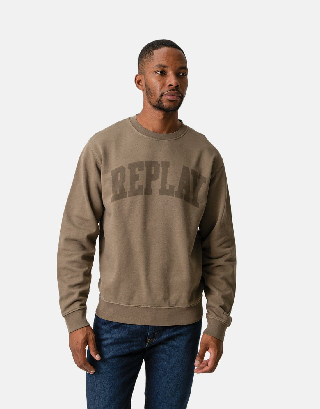 Replay Thick Logo Print Sweatshirt Stone Green