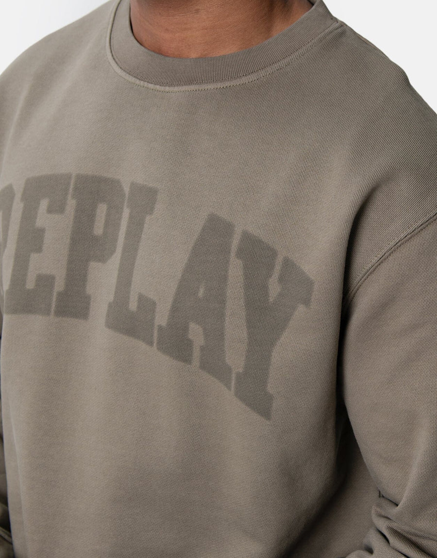 Replay Thick Logo Print Sweatshirt Stone Green