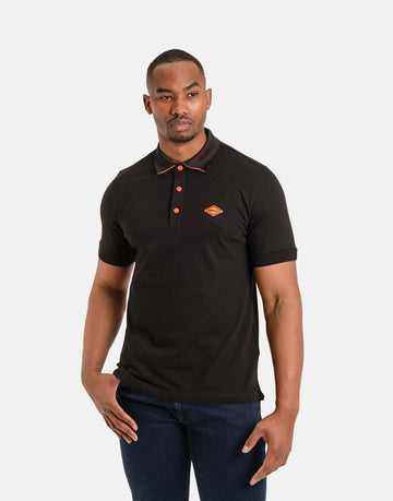 Replay Orange Logo Black Polo Shirt