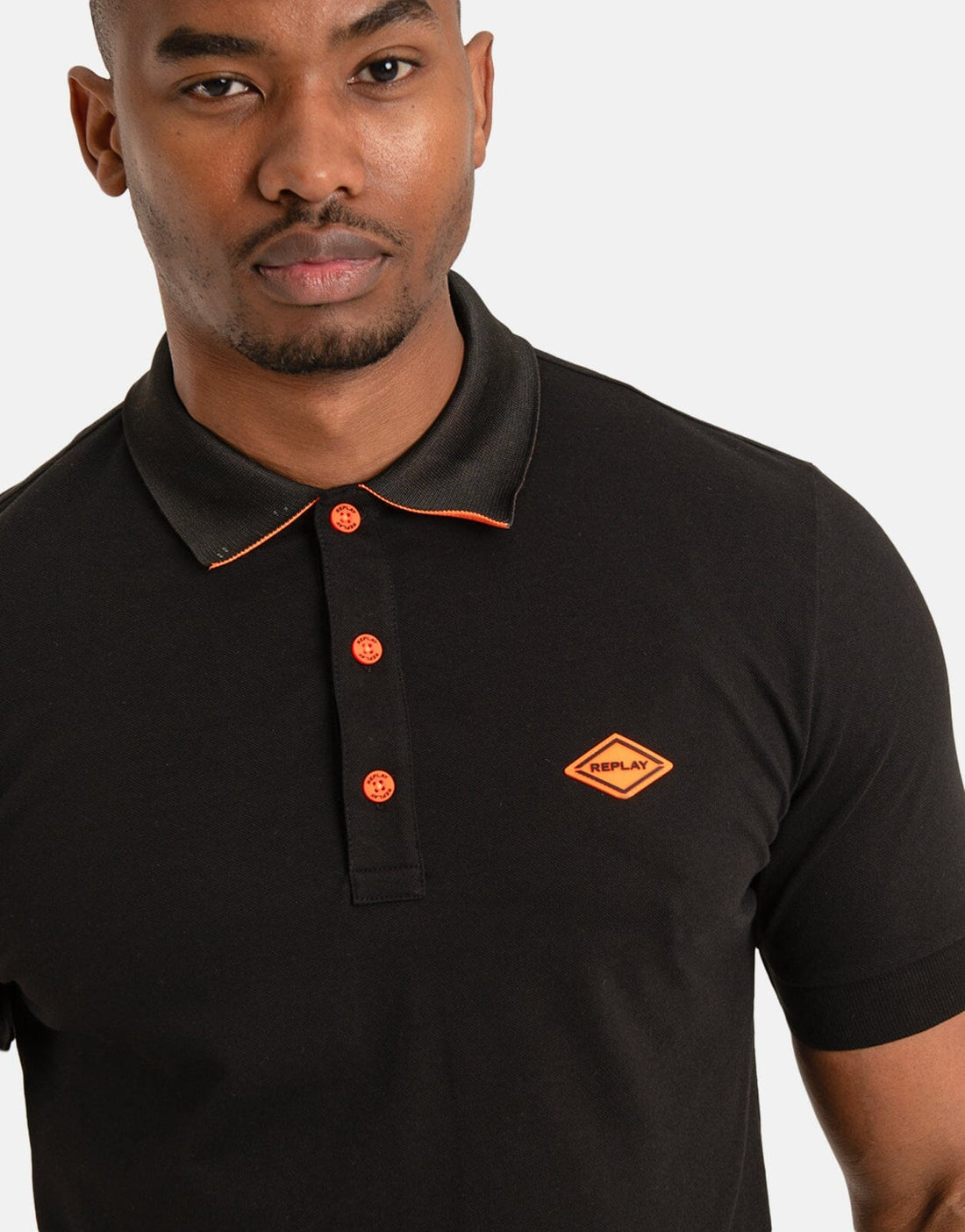 Replay Orange Logo Black Polo Shirt